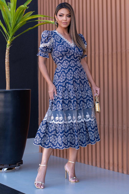 Vestido Marino Bordado
