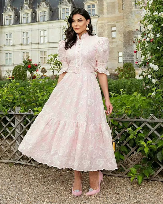 Vestido Rosa Encaje Francia