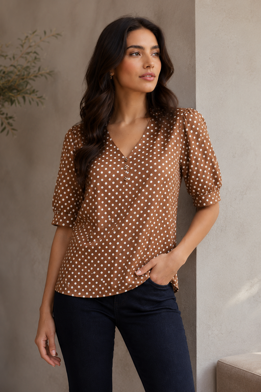 Blusa Moca Polka Dots