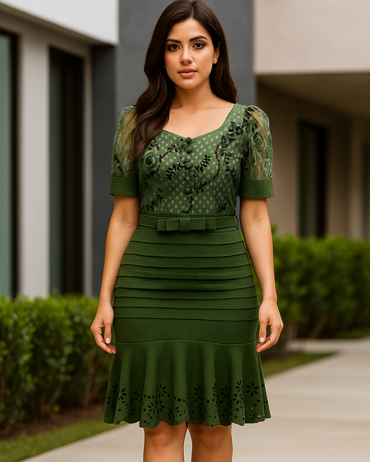 Vestido Verde Plisado c/Cinturón