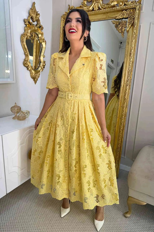Vestido Encaje Richelieu Butter Yellow