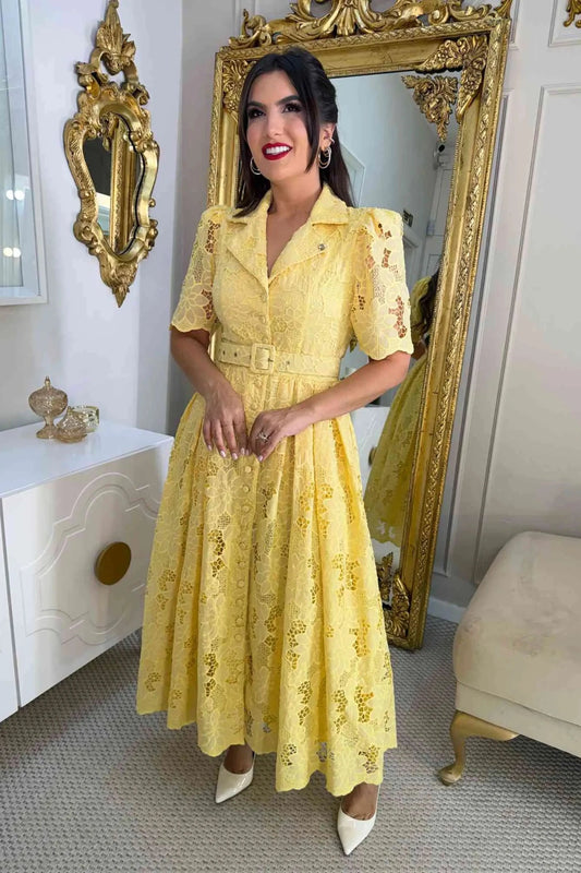 Vestido Encaje Richelieu Butter Yellow