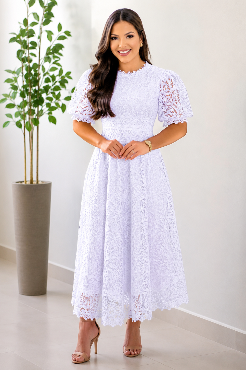 Vestido Encaje Flor | Blanco
