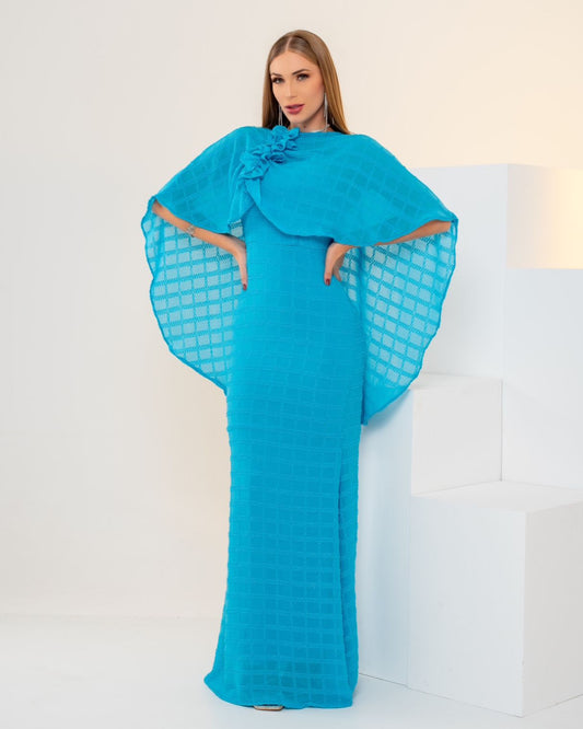 Maxi Vestido Azul con Capa