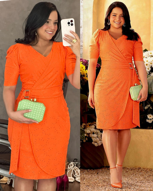 Vestido Encaje Stretchs Naranja