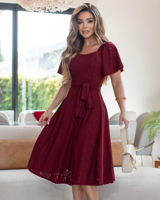 Vestido Encaje Stretchs Vino