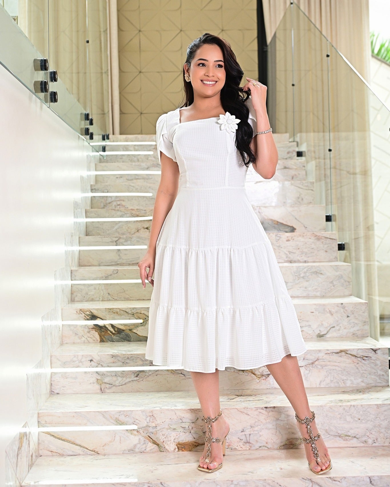 Vestido Blanco Flor imperdible