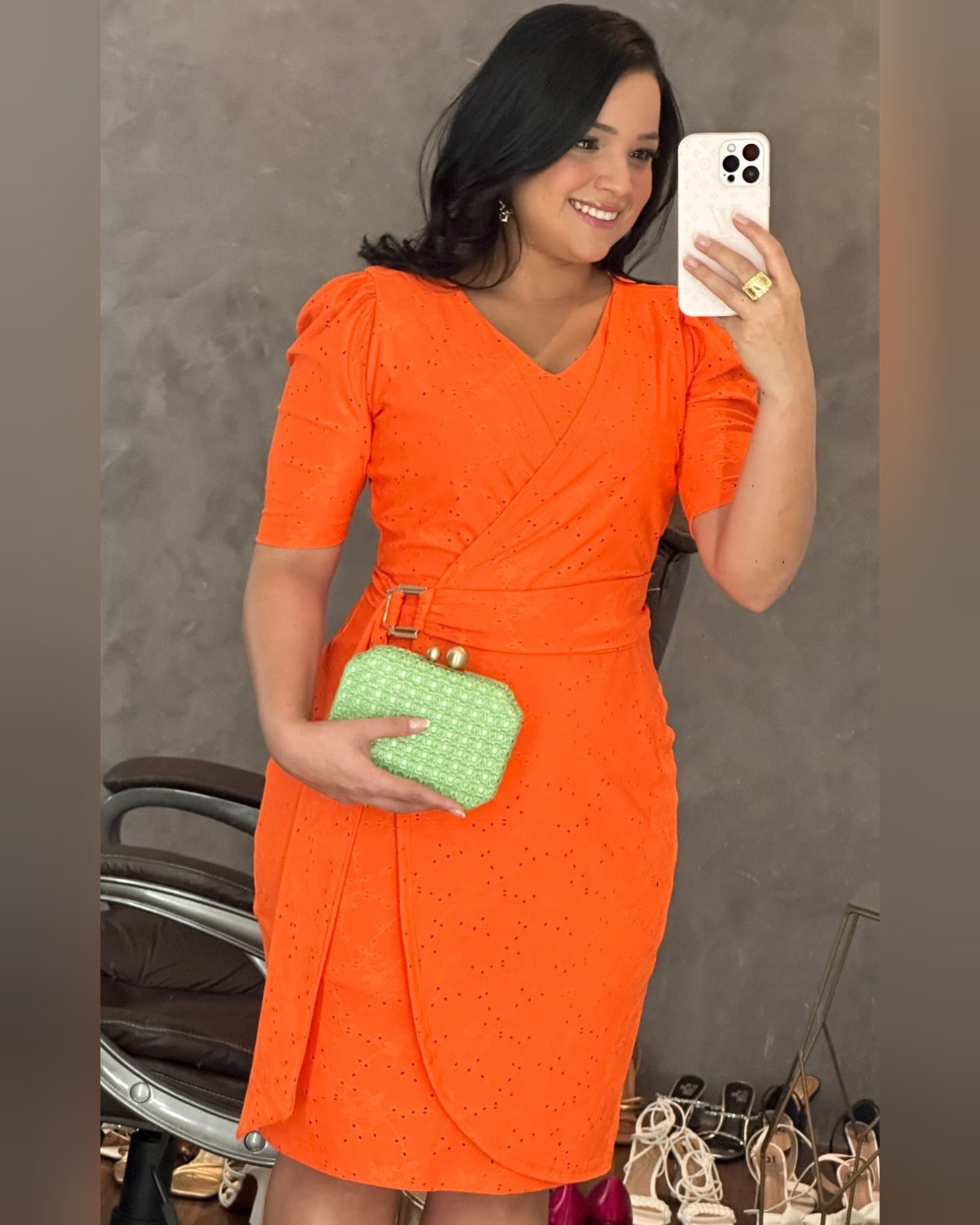 Vestido Encaje Stretchs Naranja